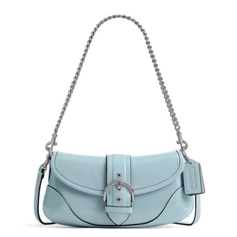 Coach Light Blue soho Leather Shoulder Bag with chain limited edition like new